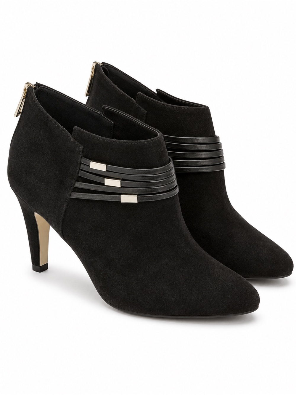 Bella Vita Black Suede Ankle Booties with Multi-Strap Detail